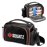 SQUATZ Black Polyester Meal Prep Lunch Box, 16.5' x 7.5' x 8', Adjustable Padded Shoulder Strap, Double Insulation, Can Fit Up to 13 lbs