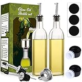 [2 PACK]AOZITA 17 oz Glass Olive Oil Dispenser Bottle Set - 500ml Clear Oil & Vinegar Cruet Bottle with Pourers, Funnel and Labels - Olive Oil Carafe Decanter for Kitchen
