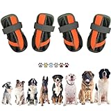 PETQYS Dog Shoes,Mesh Breathable Dog Boots for Walking Running Hiking,Soft Non-Slip Rugged Rubber Sole Dog Booties with Adjustable Straps 4Pcs,Orange-Size7