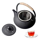 Hwagui - Japanese Cast Iron Teapot With Stainless Steel Infuser For Loose Leaf Tea And Teabags, Cast Iron Tea Kettle Stovetop Safe, 600ml/20oz