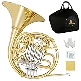 ROWELL Double French Horn F/Bb 4 Keys Gold Lacquer F French Horn Intermediate with Case, Mouthpiece Gloves and Polishing Cloth