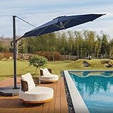 wikiwiki S Series Cantilever Patio Umbrellas 10 FT Outdoor Offset Umbrella w/Fade & UV Resistant Solution-dyed Fabric, 5 Level 360 Rotation Aluminum Pole for Deck Pool Backyard Garden, Navy Blue