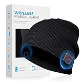 Bluetooth Beanie Hat Headphones Headset, Wireless Connection Siri Voice Control Built-in HD Stereo Speakers & Microphone, Musical Knit Cap for Running, Sports, Women Men (Black)