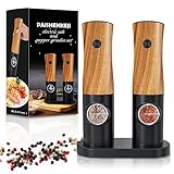 Electric Salt and Pepper Grinder Set - Battery Operated Pepper Mill Automatic, Battery Powered Auto Shakers with Light, Refillable Peppermills for Kitchen Black Wooden Color