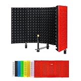 MSIZOY 5 Panel Red Mic Isolation Shield With High Density Mic Sound Absorbing Foam Shield For Vocal/Acoustic Podcasts Singing And Broadcasting Gaming Foldable Studio Recording Sound Shield