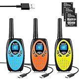 Walkie Talkies for Adults Long Range 3 Pack,Rechargeable 22 Channels Two Way Radios FRS Walkie Talkie Built-in 1200mAh Li-ion Batteries,VOX,USB-C Charging,Crystal Voice for Camping Hiking Cruise Ships