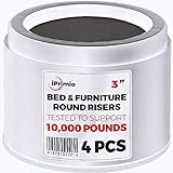 iPrimio Bed Risers - Round, 3 Inch Lift, Heavy Duty, 4 Pack, Up to 10000lbs - Bed Raising Blocks, Furniture Risers - Safe, Sturdy Bed Lifts for College Dorm Rooms, Couches, Tables, Desk Riser