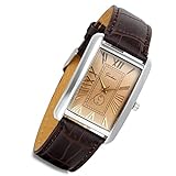 Lancardo Men's Square Watch Retro Vintage Quartz Analog Silver Tone Case Crocodile Pattern Brown Leather Business Casual Dress Wrist Watch