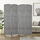 Rose Home Fashion Room Divider 6 ft.Tall-15.7' Wide Weave Fiber 4 Panels Room Dividers and Folding Privacy Screen/4 Panels Partition Room Divider Wall Freestanding 4 Panel, Grey