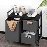 Laundry Hamper, Laundry Basket with Wheels Laundry Room Organization and Storage Clothes Hamper 3 Section Laundry Sorter for Small Space Laundry Room Bedroom Bathroom, Black Board Grey Bag