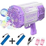 EXHIO Bazooka Bubble Gun Machine 69 Holes 2 Spare Battery Toys Guppies Blaster Hydro Launch Water Rocket Summer Gift for Outdoor Indoor Birthday Wedding Party (Purple)
