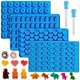 Sidosir 4Pcs Gummy Candy Molds, Gummy Bear Molds, Gummy Dinosaur Molds, Gummy Donut Molds and Gummy Hearts Molds, Non-stick Silicone Candy Molds with 2 Droppers (4Shapes)