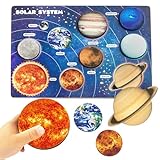 JoyCat Wooden Solar System Puzzle for Kids 1-3, Planet Space Toys Preschool Learning Activities Montessori Toy Christmas Birthday Gift for Toddler Boys and Girls