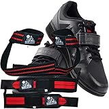 Nordic Lifting Powerlifting Shoes MEGIN (Black, 11 US) and Wrist Wraps + Lifting Straps Bundle (2 Pairs) Red