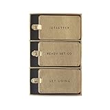 Eccolo 3 Pack Luggage Tag Set, Suitcase Tags Identifiers with ID Cards, Faux Leather, Snap Closure, Jetsetter (Gold, 2.5 x 4.5 inches)
