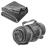 Lewis N. Clark Super Soft Plush Portable Travel Blanket for Airplane, Camping, Office + Baby with Carry Straps, Gray, One Size