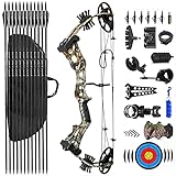 PANDARUS Compound Bow Set 15-45lbs for Pull Beginner and Teens Right Handed Adjustable 18'-29' Draw Length, 320 FPS Speed, Hunting Bow Archery Set New 2023(Camo Right Handed Bag Pro)