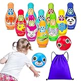 Tsomtto Kids Bowling Set Toddler Toys for 2 3 4 Year Old Boy Girl Birthday Gifts Soft Foam Animal Bowling Pins with Storage Bag Indoor Activities Outdoor Outside Easter Games Age 1-3 2-4 Present