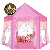 Monobeach Princess Castle Play Tent for Girls - Large 55'' x 53'' Playhouse with Star Lights for Indoor and Outdoor Play