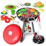 Yalujumb 68PCS Toy BBQ Grill Set,Kitchen Toy Set,Barbecue Kitchen Cooking Playset with Realistic Spray,Light&Sound,Kids Grill Playset Interactive BBQ Toy Set for Kids
