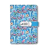 WHLBHG Stitch Gift Stitch Fans Gift A5 Locking Journal Faux Lined Leather Journal Refillable Writing Notebook with Lock Password Locked Journals Movies Lover Gift (Style 3 Lock)