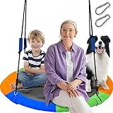 40' Flying Saucer Tree Swing for Kids, 750lb Round Indoor/Outdoor Swing Set with Foam Handle,Circle Swing with Steel Frame & Adjustable Rope (Color)