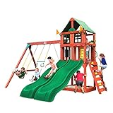 Gorilla Playsets 01-1057 Playmaker Deluxe Wooden Swing Set with Vinyl Canopy Roof, Dual Wave Slides, and Rock Climbing Wall, Redwood Stained Cedar (Amazon Exclusive)