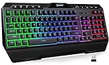 NPET K32 Wireless Gaming Keyboard RGB with Wrist Rest - Long-Lasting Rechargeable Battery - Quick and Quiet Typing - Water Resistant Backlit Wireless Keyboard for PC PS5 PS4 Xbox One Mac - Black