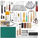 Dorhui Leather Crafting Tools and Supplies Kit, 356 Pieces Leather Work Tools Kit, Leather Craft Stamping Tools, Stitching Groover, Prong Punch, Leather Working Saddle Making Tools