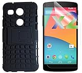 Exian Google Nexus 5X Screen Guards X2 and Armored Case with Stand Black