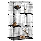 Cat Cage Cat Crate Cat Kennel Cat Playpen with Free Hammock 3 Cat Bed 3 Front Doors 2 Ramp Ladders Perching Shelves,67 inches (Black)