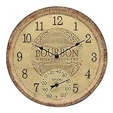 Taylor Bourbon Barrel Poly Resin Indoor and Outdoor Clock and Thermometer, 14 Inch, Multi-Color