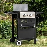 Sophia & William 2-Burner Gas Grill and Griddle Combo Small Flat Top Grill Outdoor Propane BBQ Grill Cooking Station with Side Shelves,Lid and Hose & Regulator for Camping BBQ, Black