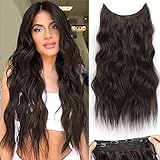 IMAGISM Halo Hair Extensions Dark Brown Invisible Wire Wave Hair with Adjustable Size Transparent Headband 4 Secure Clips Long Wavy Secret Hairpiece for Women Daily Use 20 inch