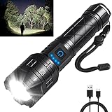 Rechargeable Flashlights High lumens, 250000LM Powerful Tactical Flashlights, 5 Modes LED Flashlight Zoomable, Brightest Flashlight Waterproof, Handheld Flash light for Emergencies, Camping, Hiking