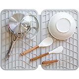 Stone Dish Drying Mat for Kitchen Counter - Diatomaceous Earth Quick Drying Dish Pad Foldable and Wrapped in Silicone to Protect Dishes - Super Absorbent - Heat Resistant - Match Any Countertop