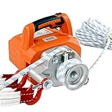 SuperHandy Electric Portable Winch Capstan Hoist Brushless Motor Li-Ion Battery Powered 1000-2000 Max Pulling Force for Forestry Hunting Garden Off-Road (Low Stretch Rope Included)