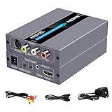 EASYCEL RCA Svideo to HDMI Converter, RCA Composite CVBS AV or Svideo + R/ L Audio Input to HDMI Output Upscale Converter, Supports 720P/ 1080P Output Switch for N64, PS2, Wii, DVD