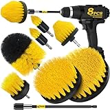 Holikme 8 Piece Drill Brush Attachments Set, Power Scrubber Brush with Extend Long Attachment，Cleaning Supplies，Scrub Brush，Shower Scrubber，Bathtub(Yellow)