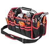 16in Tool Bag, Electrician Tool Bag, Open Top Tool Bags, 26 Pockets Can Hold Many Tools, Steel Handle and Removable Shoulder Strap maintenance tool bag，Portable or shoulder carry