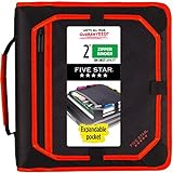 Five Star Zipper Binder, 2 Inch 3-Ring Binder for School, Expansion Panel, 580 Sheet Capacity, Red/Black (29052CE8)