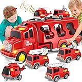 Bennol Toddler Trucks Toys for Boys Age 1-3 3-5, 5 in 1 Fire Car Truck for Toddlers Boys Girls 1 2 3 4 5 6 Years Old, Toddler Boy Toys Christmas Birthday Gift Car Sets with Light Sound