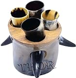 Medieval Style Viking Drinking Horn Mug Handcrafted Genuine Ox Horn Custom Horn Cups for Mead Gift For Men 4 Set Horn W/Stand Rustic Vintage Home Decor Gifts