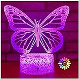 Butterfly Night Light, Birthday Gift for Girls 3D Illusion Lamp Kids Bedside Lamp with 16 Colors Changing Remote Control Butterfly Toys Girls Gifts (Butterfly)