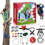 EDOSTORY 160 Feet Backyard Zip Line Kit for Kids and Adult Outdoor Up to 330lb Zipline with Spring Brake and Safety Harness with 4 Tree Climbers, Christmas and Birthday Gifts for Kids(Red)