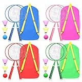 Woanger 4 Pairs Badminton Racket for Children Kid Badminton Racket Set Shuttlecocks Racquet Sports with Carrying Bags for Indoor and Outdoor Sport, 4 Colors, Including 8 Badminton and 4 Table Tennis