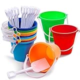 Sloosh 12 Sets Sand Buckets with Shovels for Kids Beach Pails Toys Party Favors Pail Set Plastic Bucket with Handles