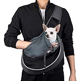 WOYYHO Pet Dog Sling Carrier Puppy Sling Bag Small Dogs Cats Carrier Adjustable Strap Mesh Hand Free Dog Satchel Carrier for Outdoor Travel (M (up to 10 lbs), Black)