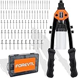 FOREVTL Rivet Gun - Pop Rivet Gun Kit with 210 Rivets (3/32', 1/8', 5/32', 3/16', 1/4'') and 5 Nosepieces, Full Metal 13' Large Heavy Duty Manual Hand Riveter Tool Kit for Metal, Plastic and Leather