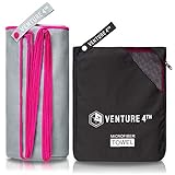 VENTURE 4TH Microfibre Travel Towel - Sports Towel: Packable Personal Microtowel for Athletic Men and Women - Fluffy and Absorbing (Gray-Pink Large)